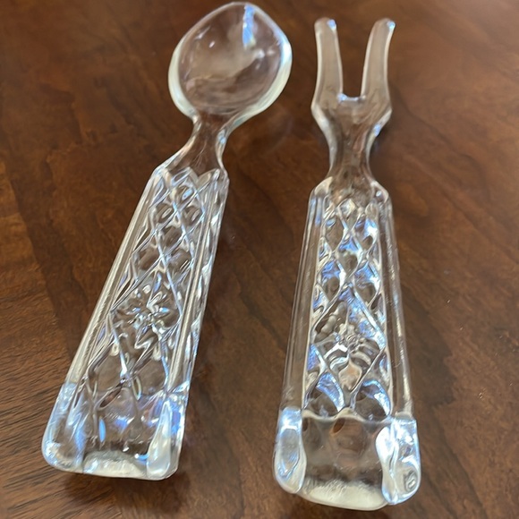 VTG 1960’s Anchor Hocking WEXFORD Pattern Glass Fork and Spoon Salad Serving Set - Picture 3 of 8
